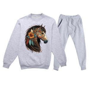 Equestrian Horse Portrait Western Cow Horseback Riding Premium Crewneck Sweatsuit Set