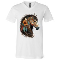 Equestrian Horse Portrait Western Cow Horseback Riding V-Neck T-Shirt