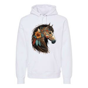 Equestrian Horse Portrait Western Cow Horseback Riding Premium Hoodie