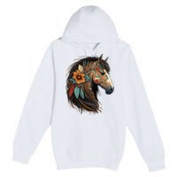 Equestrian Horse Portrait Western Cow Horseback Riding Premium Pullover Hoodie