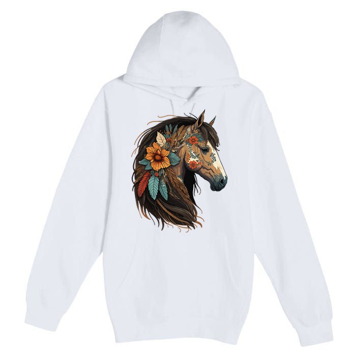 Equestrian Horse Portrait Western Cow Horseback Riding Premium Pullover Hoodie