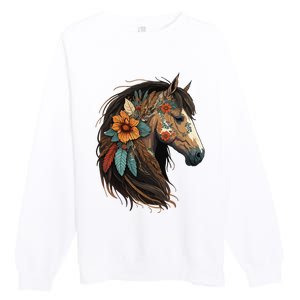 Equestrian Horse Portrait Western Cow Horseback Riding Premium Crewneck Sweatshirt