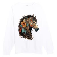 Equestrian Horse Portrait Western Cow Horseback Riding Premium Crewneck Sweatshirt