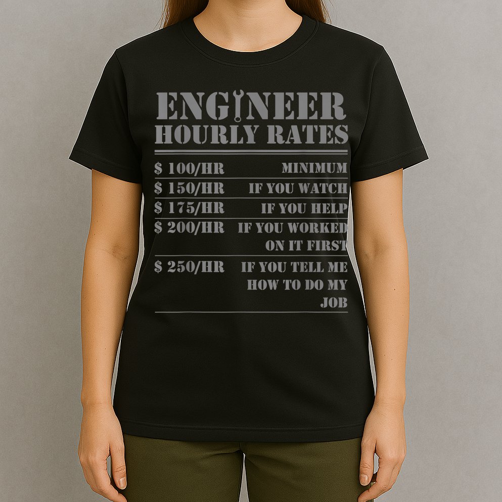 Engineer Hourly Rate Funny Engineering Mechanical Civil Gift T-Shirt
