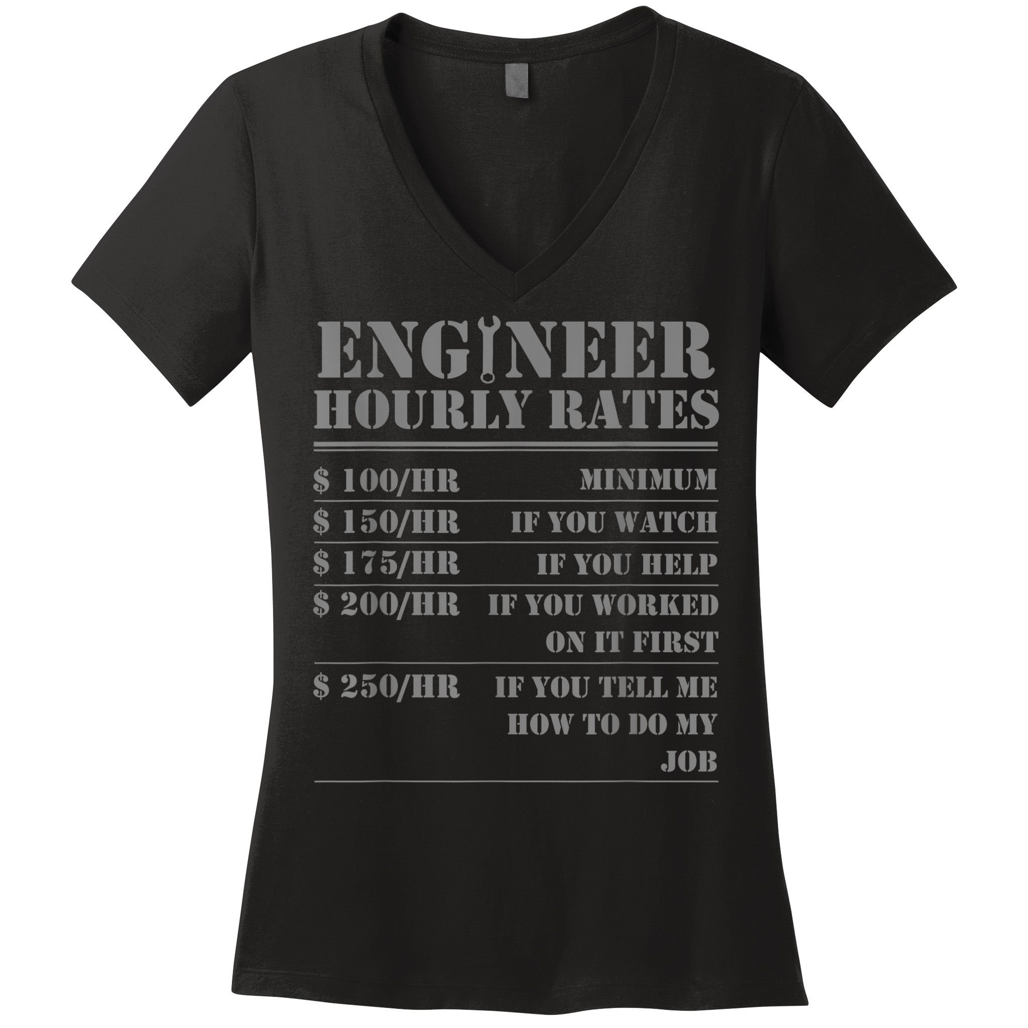 Engineer Hourly Rate Funny Engineering Mechanical Civil Gift Women's V-Neck T-Shirt