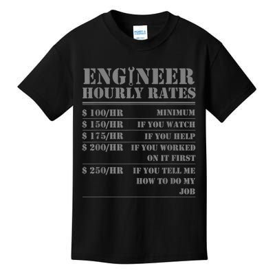 Engineer Hourly Rate Funny Engineering Mechanical Civil Gift Kids T-Shirt