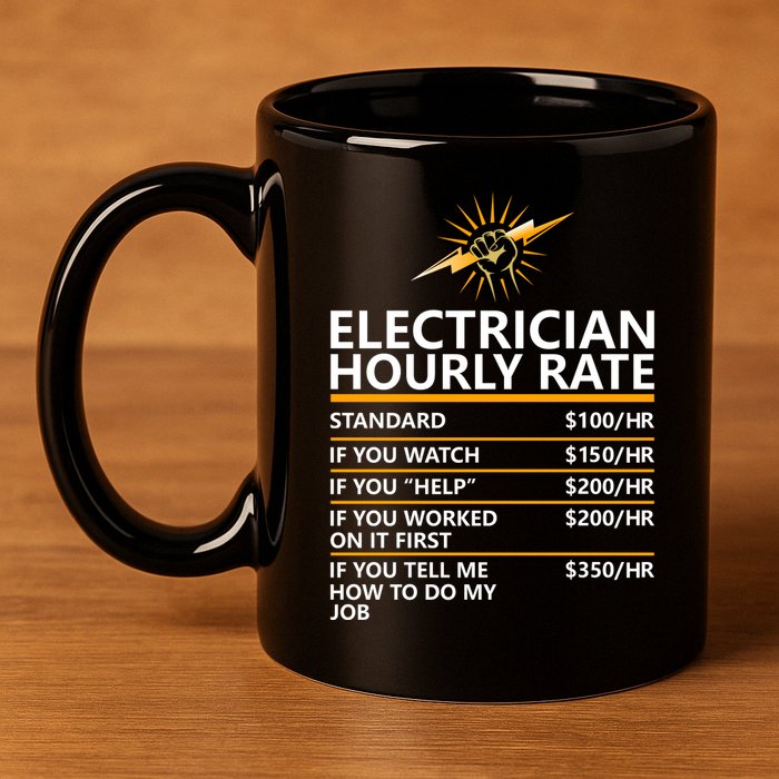 Electrician Hourly Rate Funny 11oz C Handle Ceramic Mug