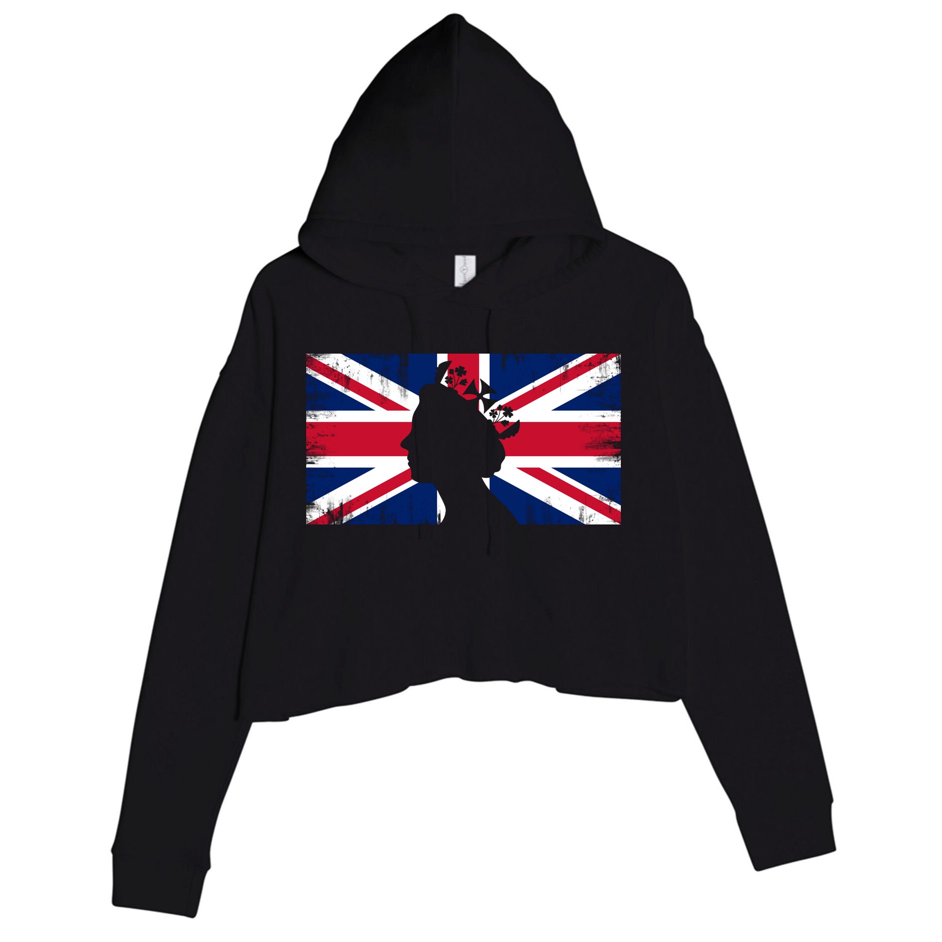 Elizabeth Her Royal Highness Queen Of England Flag Crop Fleece Hoodie