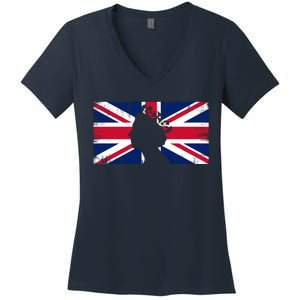 Elizabeth Her Royal Highness Queen Of England Flag Women's V-Neck T-Shirt