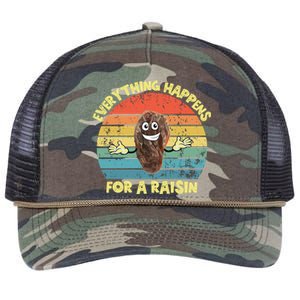 Everything Happens Reason Funny Raisin Pun Dad Joke Gift Retro Rope Trucker Hat Cap