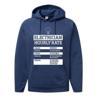 Electrician Hourly Rate Funny Electrical Engineer Performance Fleece Hoodie