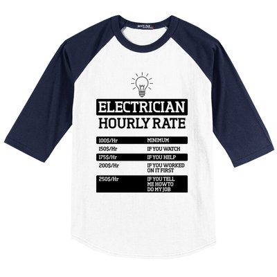 Electrician Hourly Rate Funny Electrical Engineer Baseball Sleeve Shirt