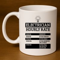 Electrician Hourly Rate Funny Electrical Engineer 11oz C Handle Ceramic Mug