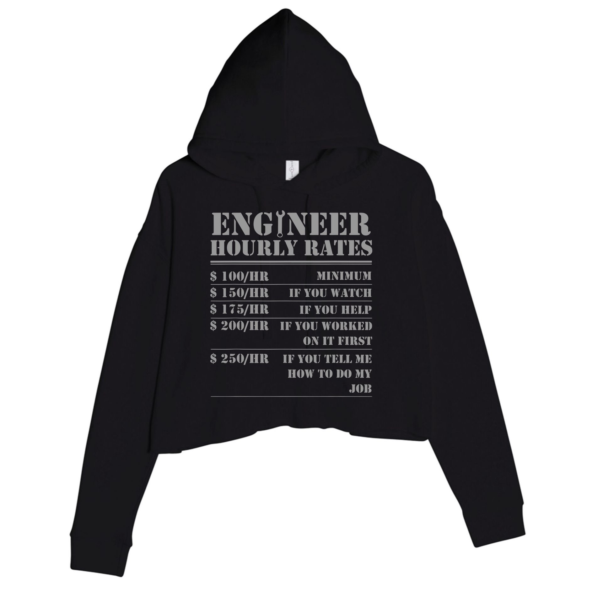 Engineer Hourly Rate Funny Engineering Mechanical Civil Gift Crop Fleece Hoodie