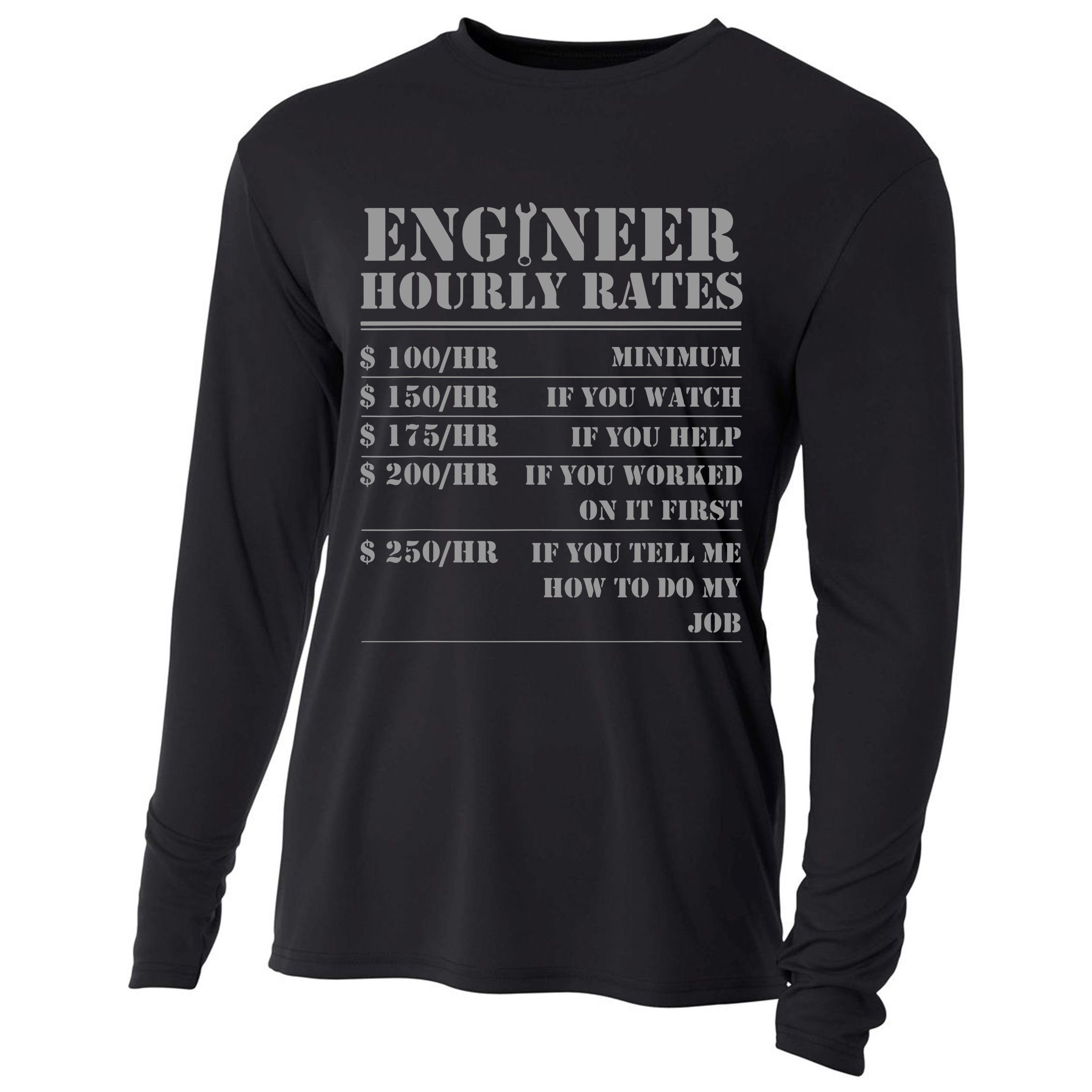 Engineer Hourly Rate Funny Engineering Mechanical Civil Gift Cooling Performance Long Sleeve Crew