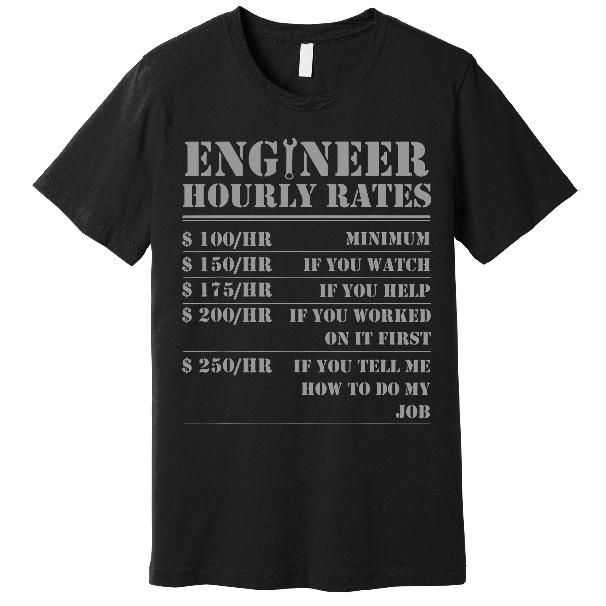 Engineer Hourly Rate Funny Engineering Mechanical Civil Gift Premium T-Shirt