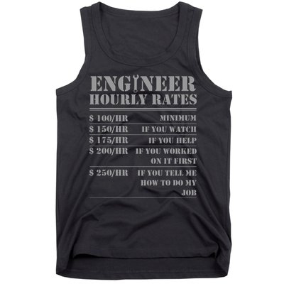 Engineer Hourly Rate Funny Engineering Mechanical Civil Gift Tank Top