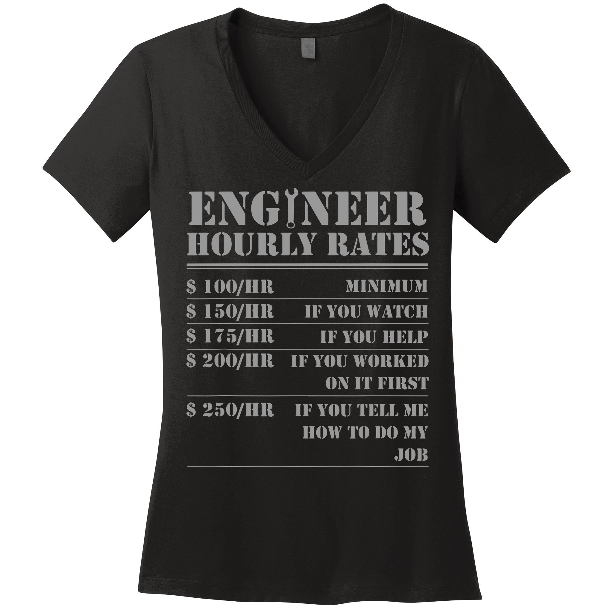 Engineer Hourly Rate Funny Engineering Mechanical Civil Gift Women's V-Neck T-Shirt