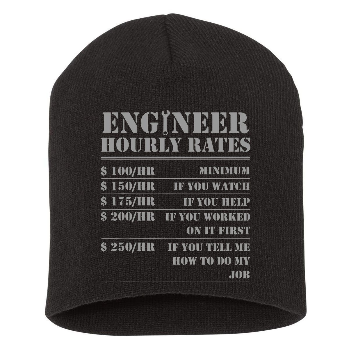 Engineer Hourly Rate Funny Engineering Mechanical Civil Gift Short Acrylic Beanie