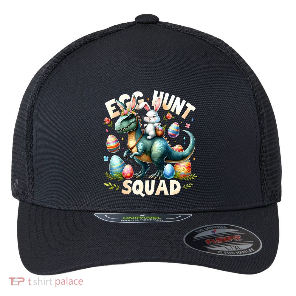 Egg Hunt Squad Bunny Dinosaur Easter Day Bunny Egg Hunt Flexfit Unipanel Trucker Cap