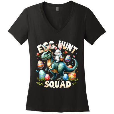 Egg Hunt Squad Bunny Dinosaur Easter Day Bunny Egg Hunt Women's V-Neck T-Shirt