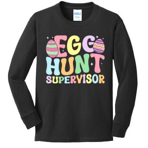 Egg Hunt Supervisor Retro Egg Hunting Party Mom Dad Easter Kids Long Sleeve Shirt