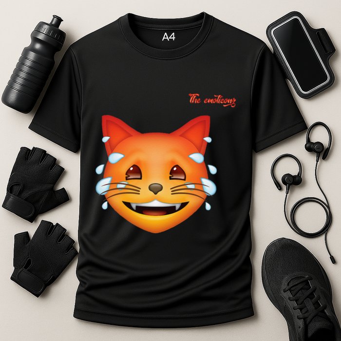 Emoji Heated Sweating Cat Face Cooling Performance Crew T-Shirt