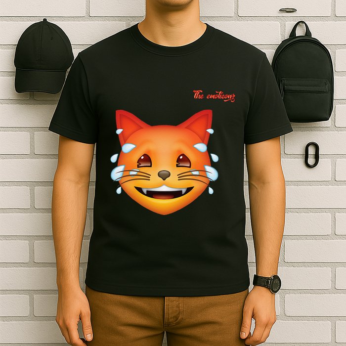 Emoji Heated Sweating Cat Face T-Shirt