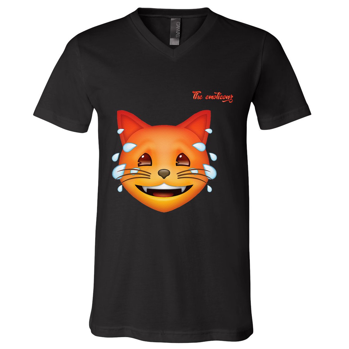 Emoji Heated Sweating Cat Face V-Neck T-Shirt