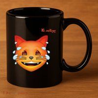 Emoji Heated Sweating Cat Face 11oz C Handle Ceramic Mug
