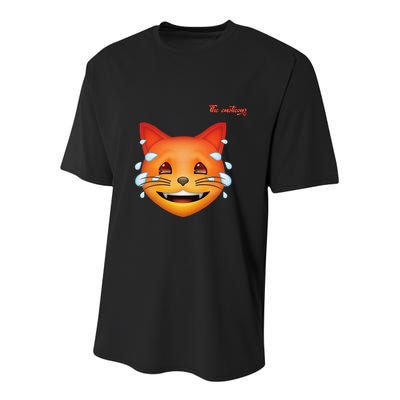 Emoji Heated Sweating Cat Face Youth Performance Sprint T-Shirt