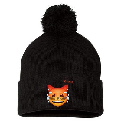 Emoji Heated Sweating Cat Face Pom Pom 12in Knit Beanie