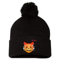 Emoji Heated Sweating Cat Face Pom Pom 12in Knit Beanie