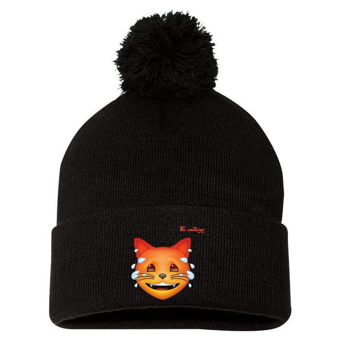 Emoji Heated Sweating Cat Face Pom Pom 12in Knit Beanie