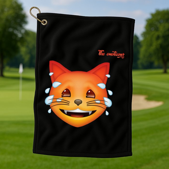 Emoji Heated Sweating Cat Face Golf Towel