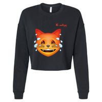 Emoji Heated Sweating Cat Face Cropped Pullover Crew