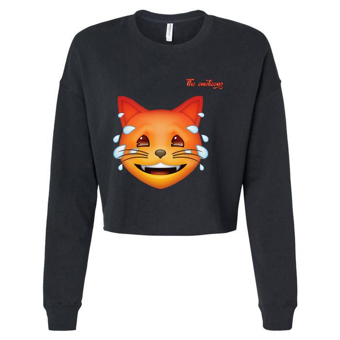Emoji Heated Sweating Cat Face Cropped Pullover Crew
