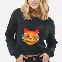 Emoji Heated Sweating Cat Face Cropped Pullover Crew