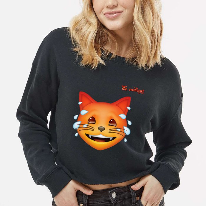 Emoji Heated Sweating Cat Face Cropped Pullover Crew