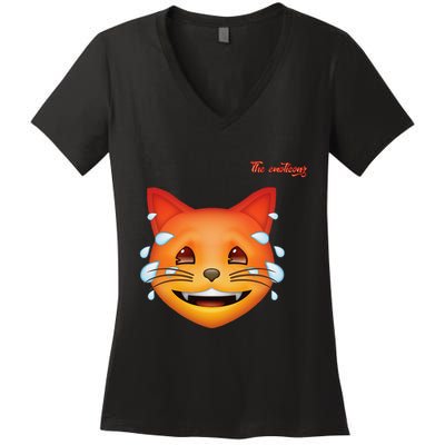 Emoji Heated Sweating Cat Face Women's V-Neck T-Shirt