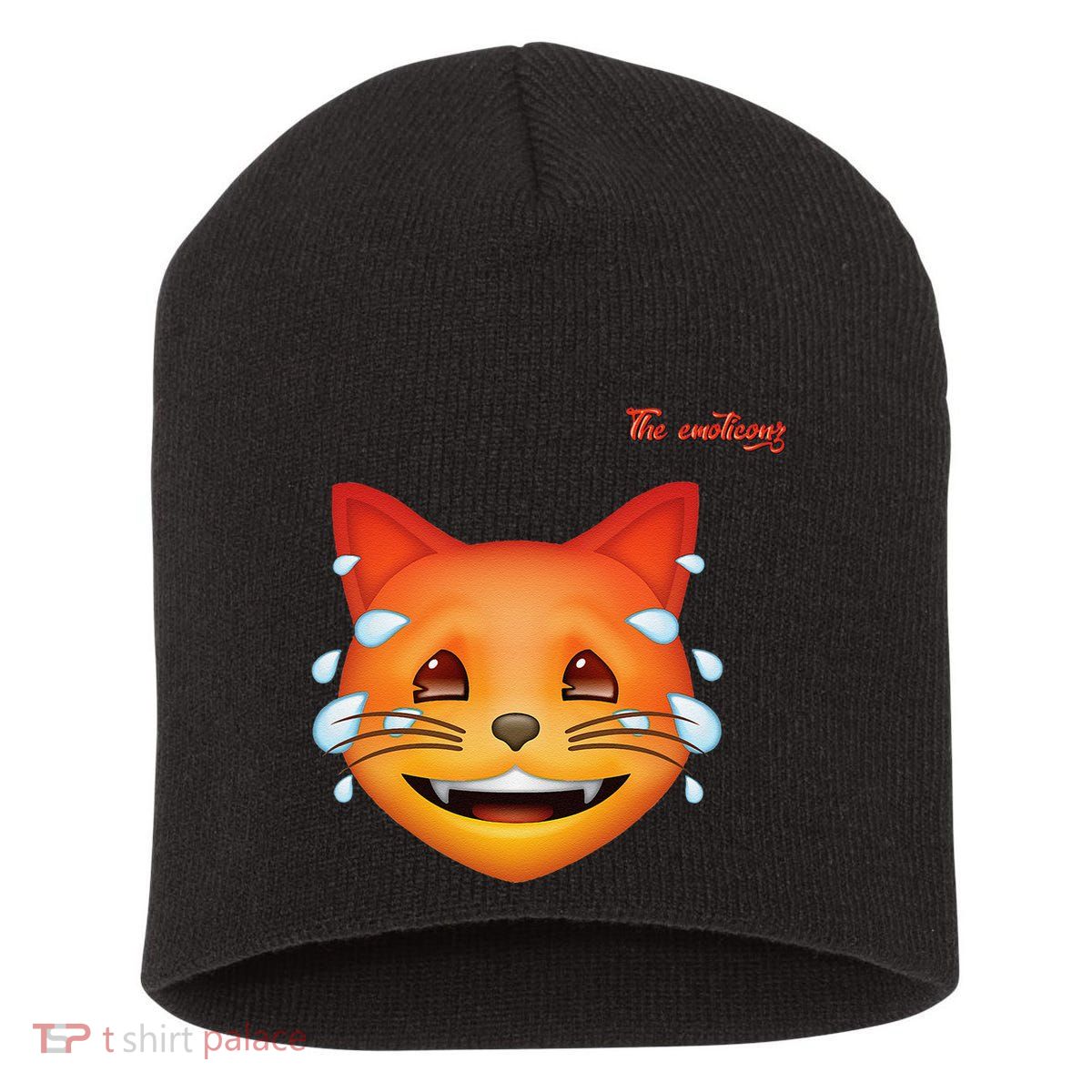 Emoji Heated Sweating Cat Face Short Acrylic Beanie