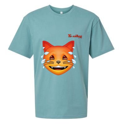 Emoji Heated Sweating Cat Face Sueded Cloud Jersey T-Shirt