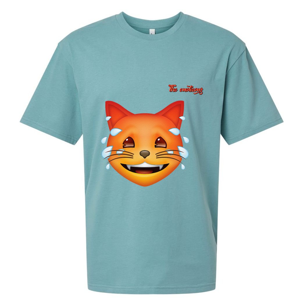 Emoji Heated Sweating Cat Face Sueded Cloud Jersey T-Shirt