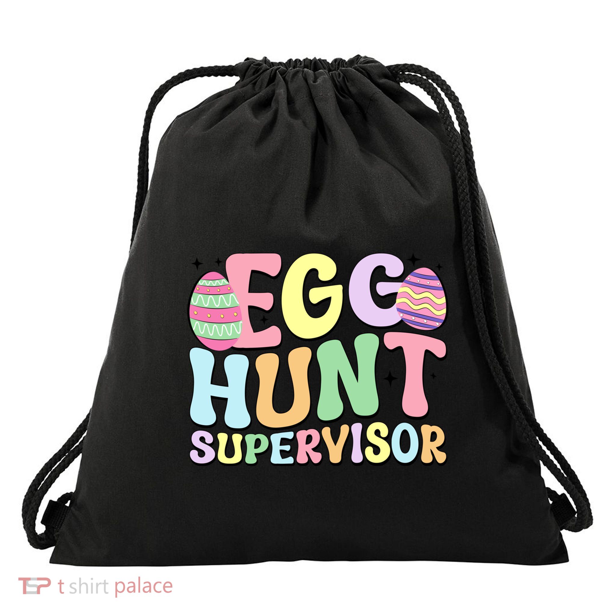 Egg Hunt Supervisor Retro Egg Hunting Party Mom Dad Easter Gift Drawstring Bag