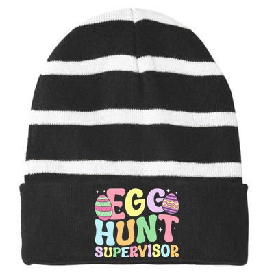 Egg Hunt Supervisor Mom Dad Striped Beanie with Solid Band