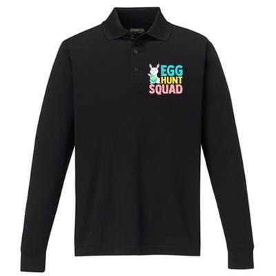 Egg Hunt Squad Easter Eggs Bunny Lover Holy Week Christian Gift Performance Long Sleeve Polo