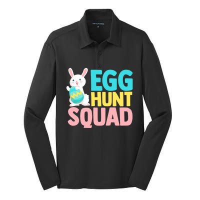 Egg Hunt Squad Easter Eggs Bunny Lover Holy Week Christian Gift Silk Touch Performance Long Sleeve Polo