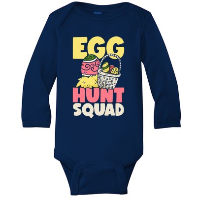 Egg Hunt Squad Easter Eggs Bunny Lover Holy Week Christian Gift Baby Long Sleeve Bodysuit