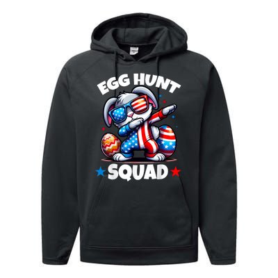 Egg Hunt Squad Funny Boy Easter Bunny Usa Flag Family Performance Fleece Hoodie