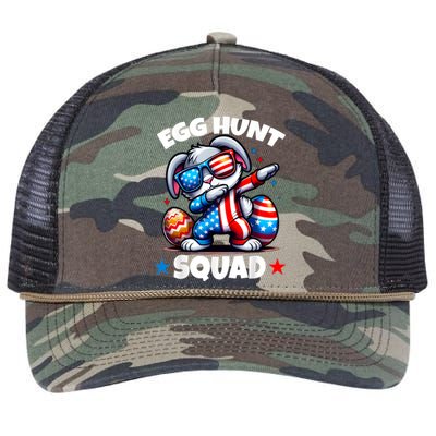 Egg Hunt Squad Funny Boy Easter Bunny Usa Flag Family Retro Rope Trucker Hat Cap